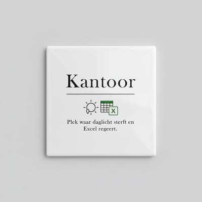 Grappige “Kantoor – Plek Waar Daglicht Sterft en Excel Regeert” Tegel – 15×15 cm Keramische Werkplek Humor Decoratie