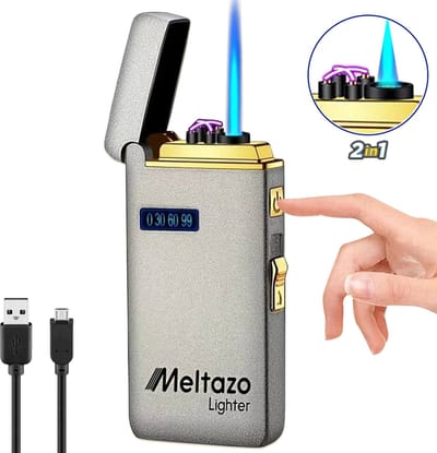 MELTAZO Aansteker, 2-in-1 Aansteker Elektrisch, Electric Lighter, Aansteker Elektrisch USB-C, Aansteker USB Oplaadbaar, Aansteker Windproof Elektrisch, Elektronische Aansteker, Plasma Aansteker, Elektrische Aansteker, 2-in-1 Aansteker Luxe voor Alles