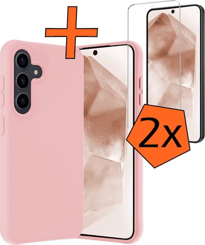Hoes - Met 2x Screenprotector - Geschikt voor Samsung Galaxy A55 - Sterk & Shockproof - Back Cover - Siliconen Case - Telefoon Hoes - Lichtroze