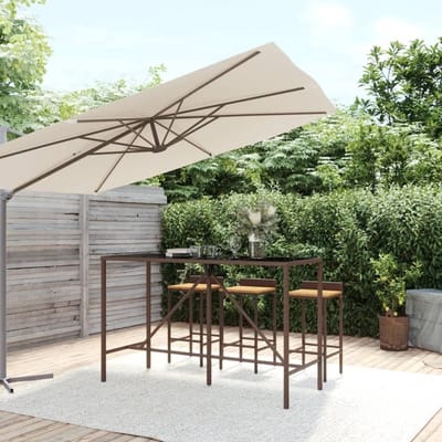 Bartafel met glasplaat - Statafel buiten - Terras Ontspannen - Weerbestendig vlechtwerk - 180x70x110 cm - Bruin