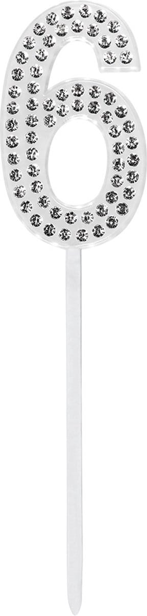 Boland - Taarttopper Diamant '6' 6 Zilver - Verjaardag, Tienerfeestje, Jubileum, Oud en Nieuw - Glitter & Glamour - Glitter - Glamour - Verjaardag - Jubileum