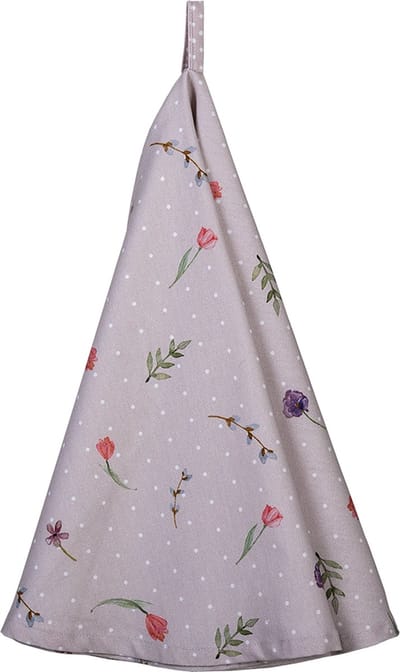 Clayre & Eef Theedoek Ø 80 cm Beige Roze Katoen Bloemen