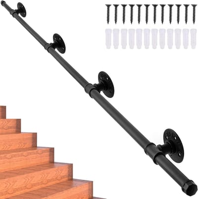 Metalen Trap Leuning - Wandmontage Ondersteuning - Veiligheid Buiten - Antislip IJzer - 4 Meter - Zwart