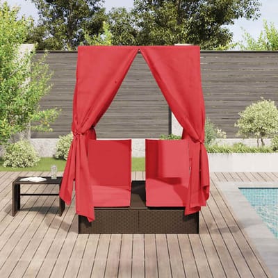 vidaXL Dubbele ligstoel Rood 205 x 129 x 200 cm poly rattan