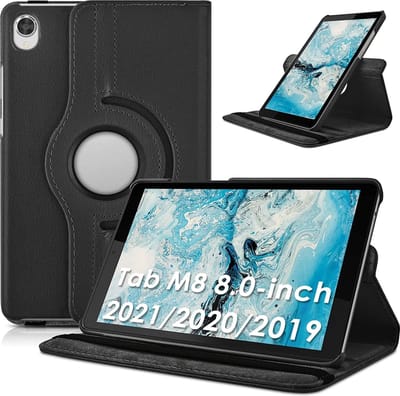 Hoes Geschikt voor Lenovo Tab M8 3rd Gen 2022 hoes Draaibare Book Multi stand Zwart - Hoes Geschikt voor Lenovo Tab M8 HD LTE 2021Case Cover