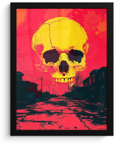 Poster in lijst - Fotolijst 30x40 cm - Posters - Straat - Verlaten - Schedel - Geel - Posterlijst zwart - Decoratie - Wanddecoratie woonkamer - Muurdecoratie slaapkamer