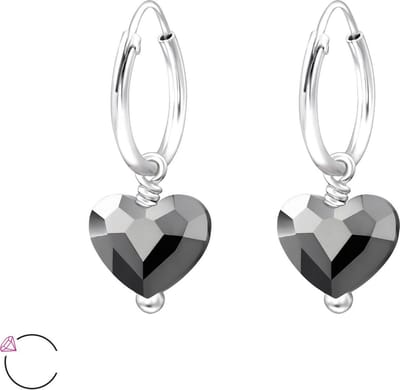 Montebello Oorbellen Liefke Grey - 925 Zilver - Swarovski - Hart - Ø8mm