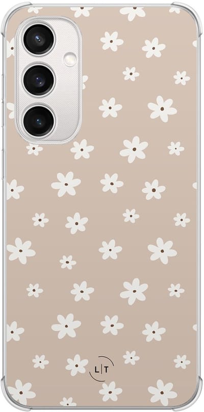 Shockproof hoesje - Geschikt voor Samsung Galaxy S23 FE - Cute flowers - Extra sterke case - TPU/polycarbonaat - Bloemen - Beige, Transparant