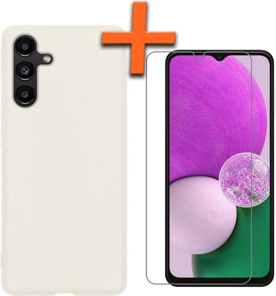 Hoes - Met Screenprotector - Geschikt voor Samsung Galaxy A13 5G - Sterk & Shockproof - Back Cover - Siliconen Case - Telefoon Hoes - Wit