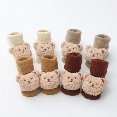 Baby Sokken Katoen Dik Warm Knus Schattig Cartoon Beer Zuigeling Meisjes Jongens Antislip Vloersokken S 0-1T 8-10cm beige