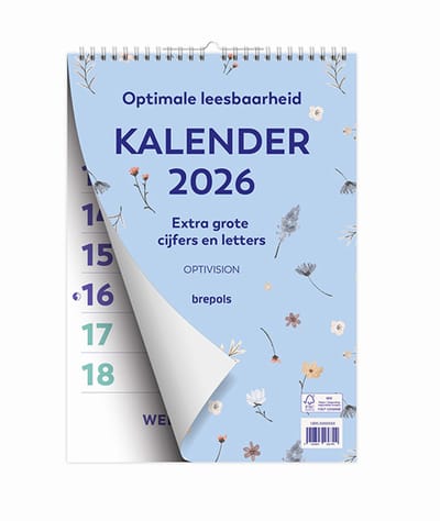 Brepols Optivision NL Kalender 2026 - FANTASY - Grote cijfers & letters - Wire-O - A4 - Blauw - 21 x 29,7 cm