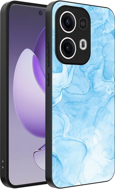 Smartphonica Telefoonhoesje Geschikt voor Oppo Reno 13 Pro met marmer opdruk - TPU backcover case marble design - Lichtblauw geschikt voor Oppo Reno 13 Pro