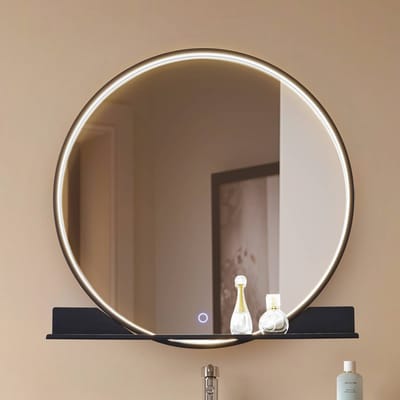 Lucande LED spiegel Miren, zwart, aluminium, CCT, plank