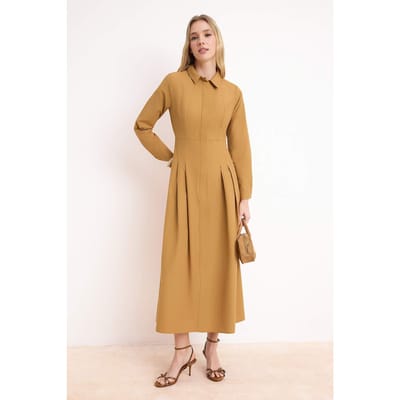 Bruine platte maxi-jurk voor dames, lange casual/dagelijkse A-lijn jurk met hijab