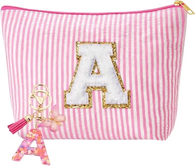 Persoonlijke Make-up Tas met Sleutelhanger en Initialen voor Vrouwen, Perfecte Cadeaus voor Moeders, Vriendinnen en Zussen, Bohemian Roze Design