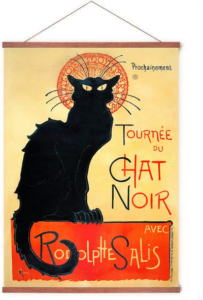 Poster In Posterhanger - Le Chat Noir - Kader Hout - Vintage - 70x50 cm - Ophangsysteem