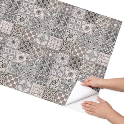 Coloray Meubel Wrap Folie - Grijs Meubelfolie - 75x150 cm - Decoratiefolie Zelfklevend Retro mozaïek - Meubelfolie Zelfklevend - Vintage Meubelfolie - Wrapfolie Keuken - Wanddecoratie - Achtergronden en patronen