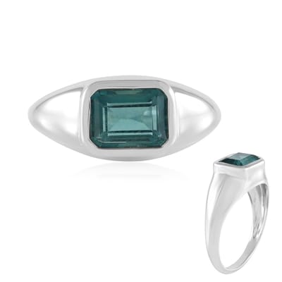 Cavill - Zilveren Ring - 925 Sterling Zilver Geplatineerd - 1 89 ct Petrol Fluoriet Octagonaal - Modern Minimalistisch - Exclusieve Edelsteenring