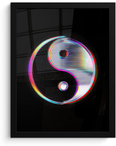 Poster in lijst - Fotolijst 30x40 cm - Posters - Yin-Yang - Cirkel - Regenboog - Posterlijst zwart - Decoratie - Wanddecoratie woonkamer - Muurdecoratie slaapkamer