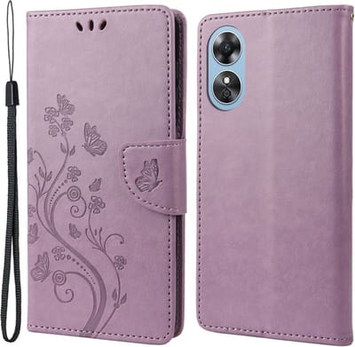 Coverup Hoesje - Geschikt voor OPPO A17 Hoesje - Coverup Bloemen & Vlinders Book Case - Lila