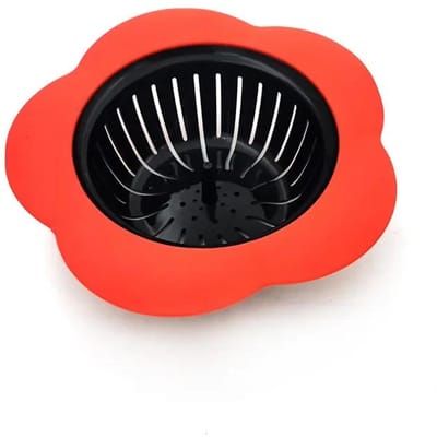 Crépine d'évier de cuisine en silicone TPR en forme de fleur, pour salle de bain, douche, évier, couvercle de drain, passoire d'évier, filtre à cheveux, 1 pièce rouge