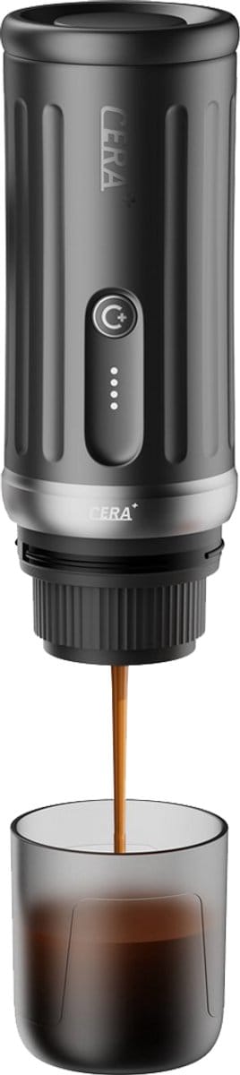 Cerapresso draagbare espressomachine - 13.500 mAh accu, tot 8 espresso’s per lading - capsules en gemalen koffie - zelfverwarmend tot 96°C - dubbele espresso - draagbaar koffiezetapparaat voor auto, werk, camping en reizen - Cera+