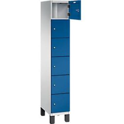 C+P Cambio lockerkast, 1 vak, 6 vakken, op poten, B 300 x D 525 x H 1980 mm, lichtgrijs/gentiaanblauw