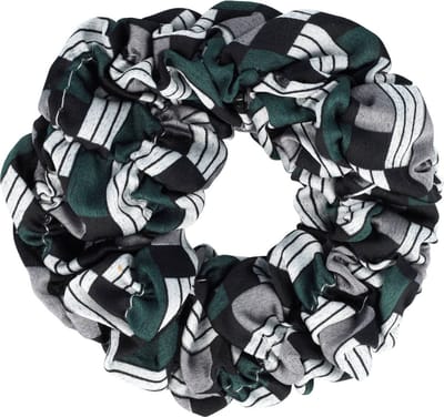 Haarsoires Haarelastiek Scrunchie – Blokkenprint – Gladde Stof – Zwart Wit Grijs Groen - Haarkrinkel - Haar Elastiek met Stof - Zacht & Haarvriendelijk