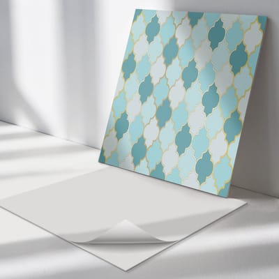 Wallfluent Vinyl Tegels - Patroon met Golvende Vormen Vinyl Vloer Tegels - 30 cm x 30 cm - Turkoois PVC Tegels - Set van 9 - Vierkant PVC Tegels - Patroon Plaktegels - Zelfklevende Vinyltegels - Plaktegels Keuken en Badkamer