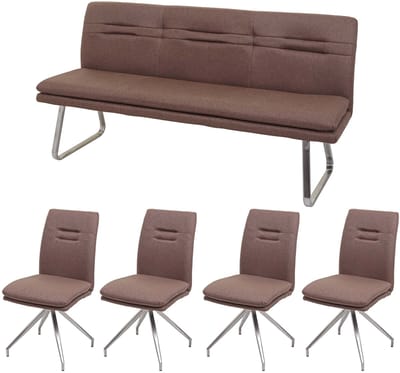 Eetkamerset MCW-H70, zitgroep eetkamerset, stof/textiel geborsteld roestvrij staal ~ bruin 180cm