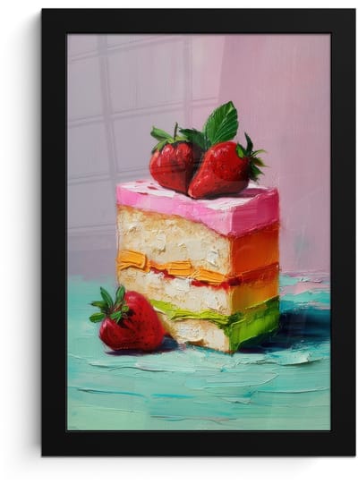 Poster in lijst - Fotolijst 20x30 cm - Posters - Taartje - Aardbeien - Glazuur - Kleurrijk - Posterlijst zwart - Decoratie - Wanddecoratie woonkamer - Muurdecoratie slaapkamer