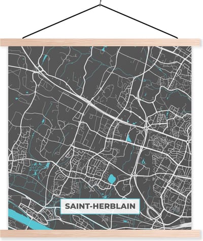 Posterhanger incl. Poster 40x40 cm - Schoolplaat - Saint-Herblain - Plattegrond - Stadskaart - Kaart - Frankrijk - Textielposter - Blanke latten - Stadskaart