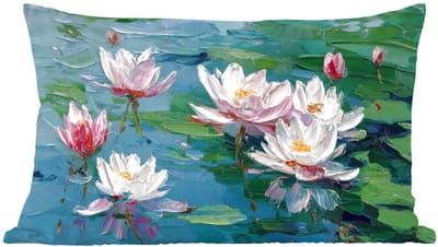 Sierkussens - Kussentjes Woonkamer - 60x40 cm - Waterlelies - Bloemen - Roze - Water