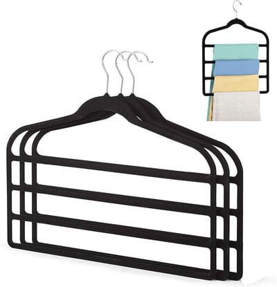 Famanu – Fluwelen broekhangers set van 3 met meerdere stangen, antislip oppervlak, ideaal voor delicate kleding