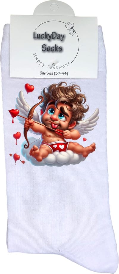 Cupido - Opkikker - Grappige sokken - Valentijn cadeau - Verjaardag cadeau - Sint cadeau - Leuke sokken - Verliefd - Vrolijke sokken - Cadeautje - Hartjes - Grappig cadeau - Kerstsokken - Kerstcadeau - Vaderdag - Moederdag - Socks maken Happy - 37-44