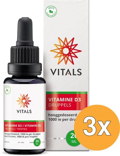 3x Vitals Vitamine D3 Druppels 1000 IE (20 ml)