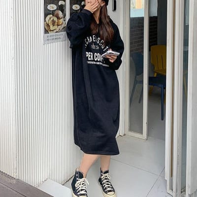 Nieuwe Koreaanse Stijl Velvet Verdikte Dubbele Capuchon Hoodie Sweatshirt Jurk voor Vrouwen Losse Lazy Jurk One size black
