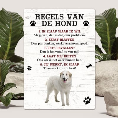 Spreuken - Pyrineese Berghond - Regels Van De Hond - Spreuken Bordjes - Spreukenbord - Tekstborden - Cadeau - Hondenras