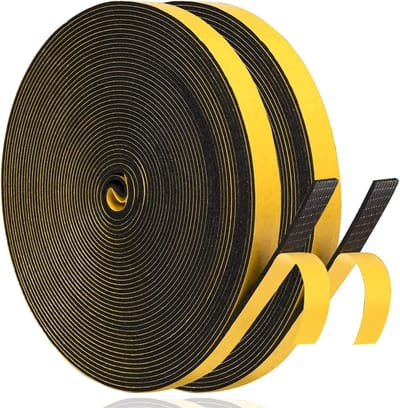 Zelfklevende raamafdichting – Foamrubber deurafdichting, 6 mm (B) x 1,5 mm (H) x 20 m (L) – Bescherming tegen kou, geluidsisolatie en schokbestendig voor kasthoeken, zwart