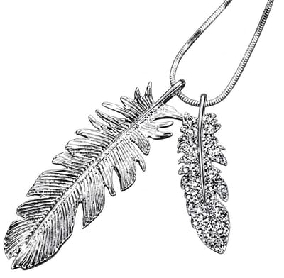 Zilverkleurige ketting met dubbele veren hanger – ketting voor dames – natuurmotief – ketting met hanger