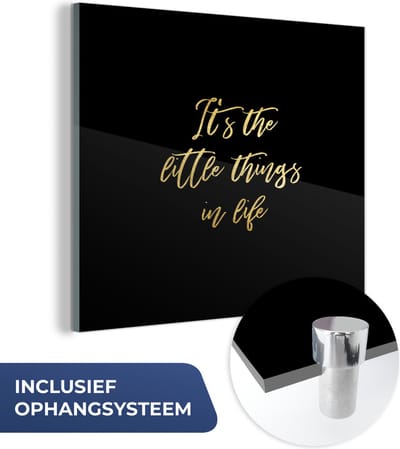 MuchoWow® Glasschilderij 20x20 cm - Schilderij acrylglas - Quote - Life - Black and gold - Foto op glas - Schilderijen