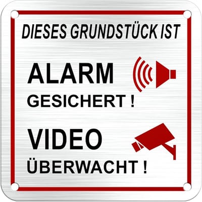 Videobewaking en Alarm Beveiligd Bord - 10 x 10 cm Sticker