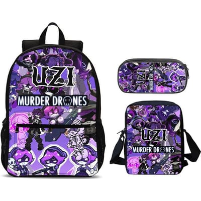 Murder Drones 3-delige Set Rugzak 47cm/18.5inch Rugzak met Grote Capaciteit Schoudertas Etui Boekentassen voor Jongens Meisje Beste Cadeau