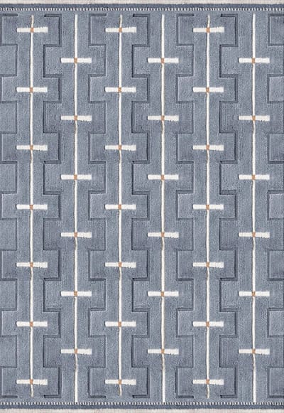 Layered Swedish Homage Johanna Sky Blue Vloerkleed - 180 x 270 cm - Blauw - Rechthoekig - Wol - Eetkamer, Woonkamer, Slaapkamer - Geometrisch - Retro, Modern