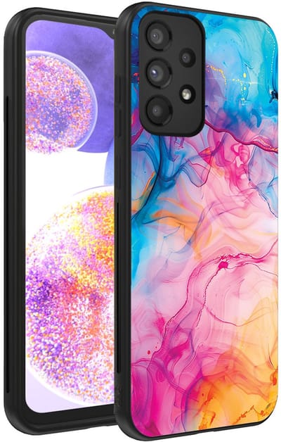 Smartphonica Telefoonhoesje Geschikt voor Samsung Galaxy A23 met Regenboog Acryl Marmer Opdruk - TPU Backcover Case Rainbow Acrylic Marble Design geschikt voor Samsung Galaxy A23