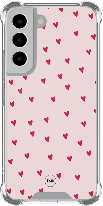 Shockproof hoesje geschikt voor Samsung Galaxy S22 - Cute hearts - Schokbestendig - Verhoogde randen - TPU case - Extra Sterke Back Cover - Print - Transparant, Roze