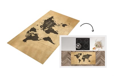 Keukenloper - Loper keuken - Wereldkaart - Spreuken - Zwart - 120x60 cm - Keukenloper vinyl