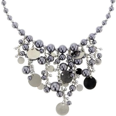 Behave - Ketting lichtgrijs met parels en hangers - Modeaccessoire voor elegante looks - Lengte 40 cm (+verlengketting 5 cm)