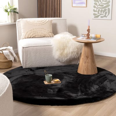 NATURL. Rond Hoogpolig vloerkleed - Comfy Supreme Zwart - Ø 200cm