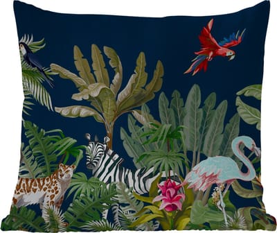 Sierkussen - Sierkussens voor buiten - Jungle - Dieren - Flamingo - Zebra - Kussen bladeren - Kussen - 40x40 cm